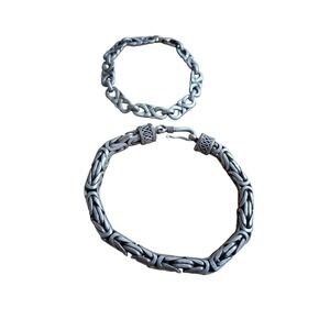 2pcs ‎ 925 Sterling Silver Mens Bracelets 10" & 8" James Avery & Byzantine Bali